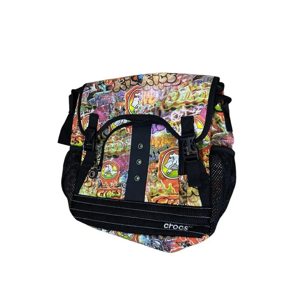 Crocs Graffiti Dinosaur Messenger Bag Adult Lime Green Interior